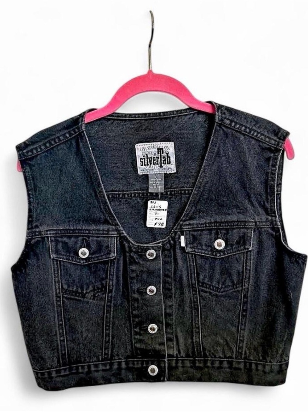 RAREAuthentic Y2K Levi's Black Denim Silver Tab Vest L Rodeo Festival